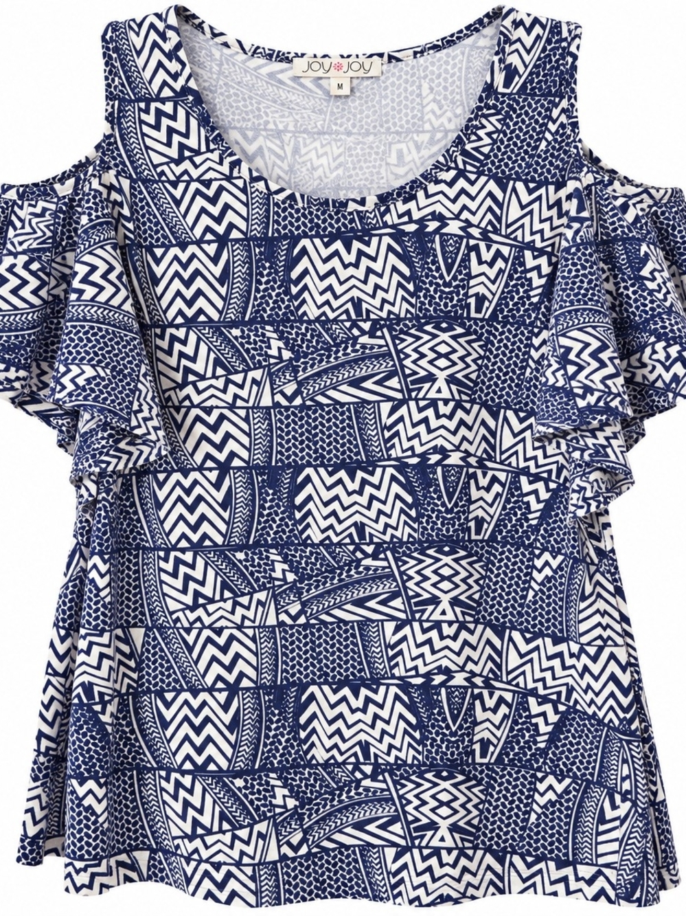 Joy Joy Navy & White Geometric Print Cold Shoulder Top/Dress Size M